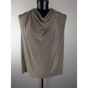 Worthington cowl neck sleeveless knit top tan gold glitter shimmer